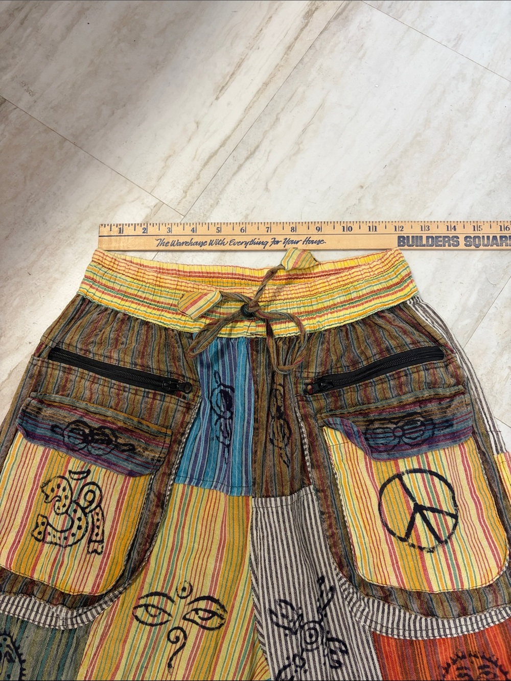 Boho Patchwork Cotton Pants Hippie Festival Yoga Bohemian Colorful Lounge Artsy - Picture 7 of 9